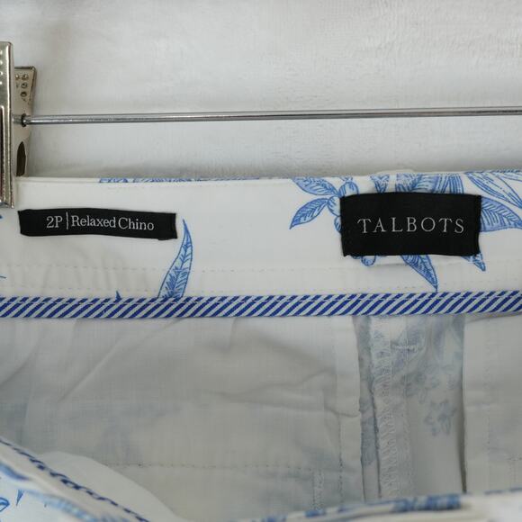 Talbots Pants Womens 2P Blue White Floral Cotton Relaxed Chino Cropped Preppy - Picture 6 of 12